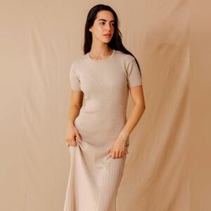 NWT Cream Ribbed Bodycon Maxi Winter Spring Transition Dress